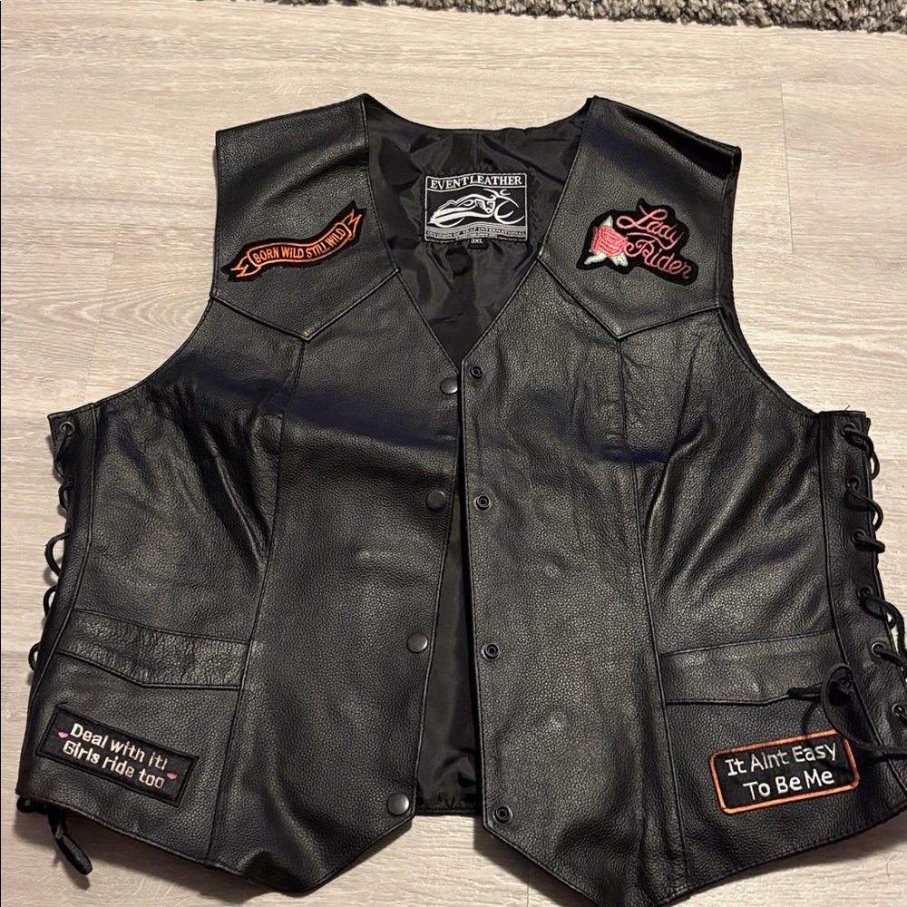 Black Leather Vest with Patches